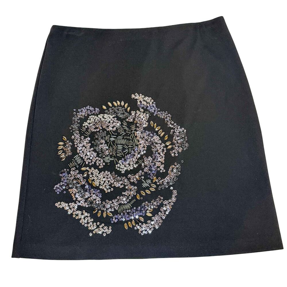 Saks Fifth Avenue Sequin Beaded Rose Mini Skirt 8